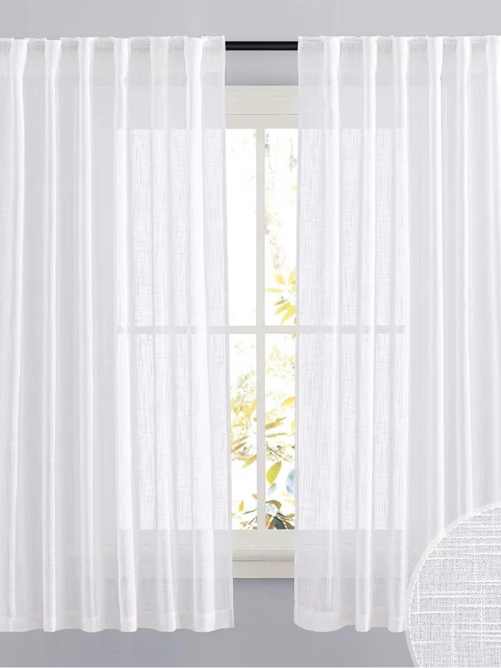 RYB HOME White Sheer Window Curtain Panel - Elegant Light-Filtering Drapery